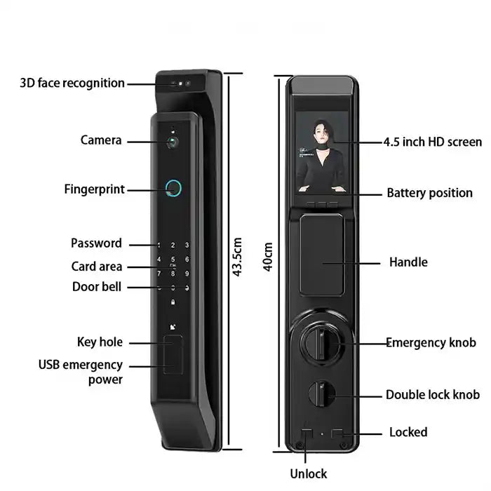 Smart Door Lock 3D Face Recognition, Fingerprint Lock, With Keypad